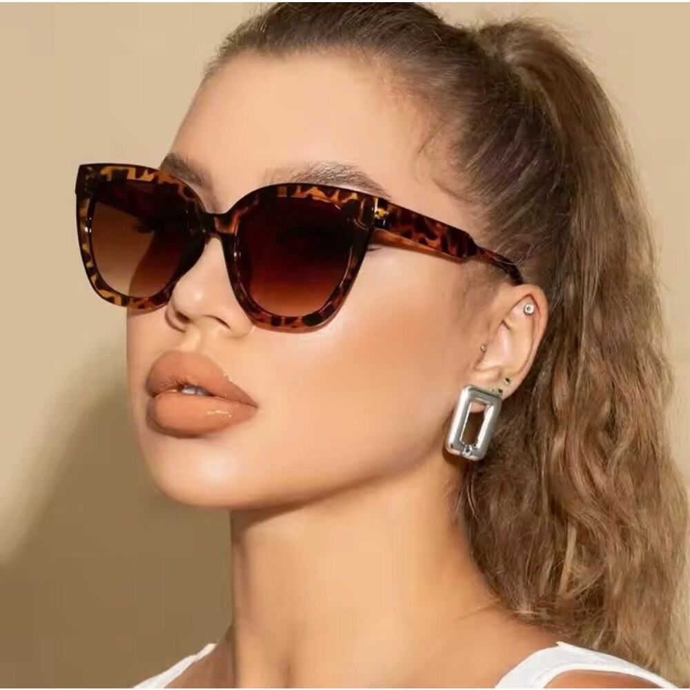 Vintage Leopard Round Sunglasses Woman Fashion Cat Eye Mirror Sun Glasses Female